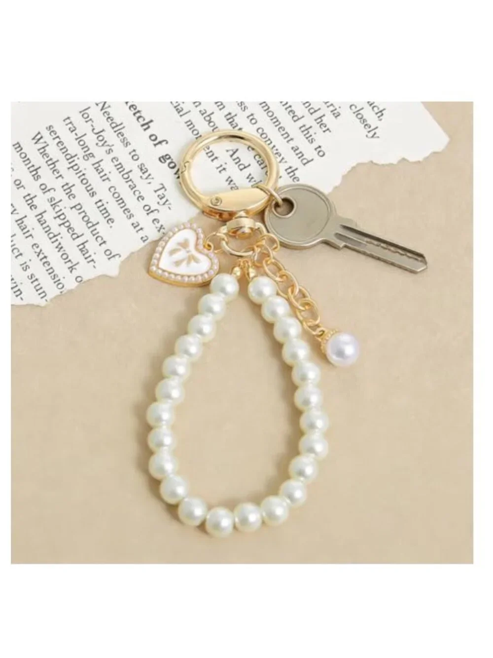Purse Extender Chain & Bag Charms Set with Pearl Keychain, Bow Keychain, Alloy